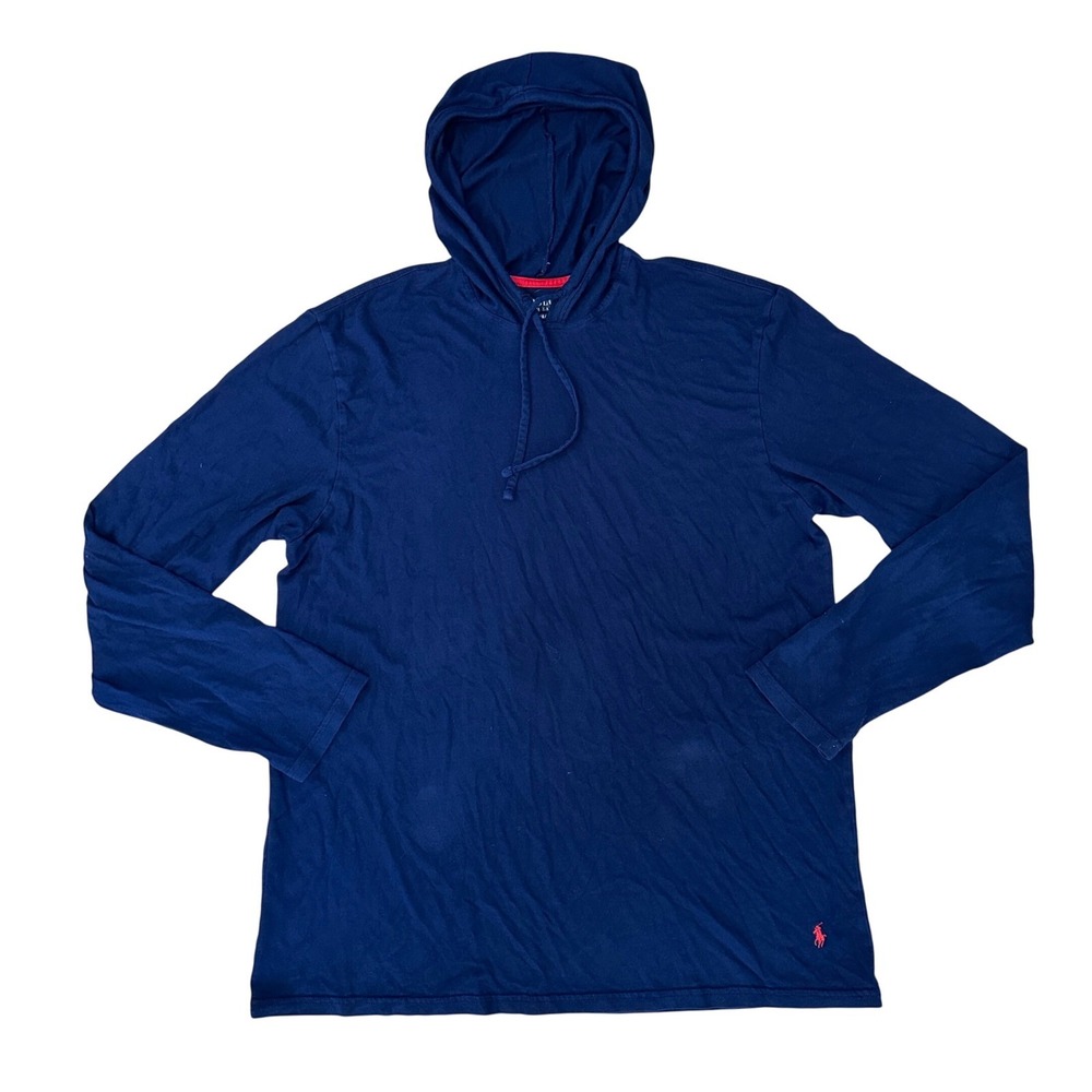 Polo Ralph Lauren Mens Long Sleeve Hoodie Lightweight T-Shirt Navy Red Pony Logo
